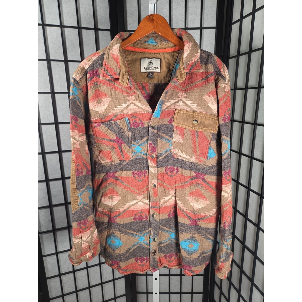 Legendary Whitetails Mens XL Southwestern Geometric Flannel Jacket Elbow Patches